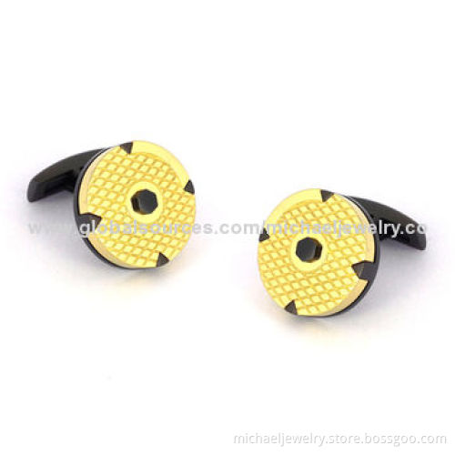 Stainless Steel Cufflinks with Plating IP Black and Plating Gold, the Surface is Embossing